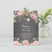 Chalkboard Blush Pink Floral Baptisme Kaart (Staand voorkant)