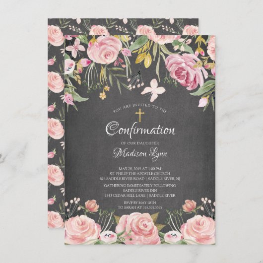 Chalkboard Blush Pink Floral bevestiging Kaart (Voorkant / Achterkant)