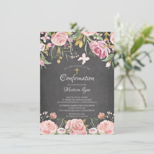Chalkboard Blush Pink Floral bevestiging Kaart (Staand voorkant)
