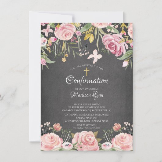Chalkboard Blush Pink Floral bevestiging Kaart (Voorkant)