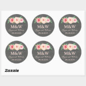 Chalkboard Blush Pink Floral Monogram Weddenschap Ronde Sticker (Vel)