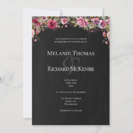 Chalkboard Blush Pink Floral Wedding Invitation Kaart