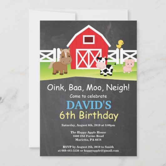 Chalkboard Boerderij Birthday Invitation Barnyard  Kaart (Voorkant)