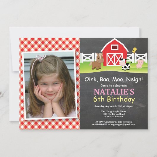 Chalkboard Boerderij Birthday Invitation Barnyard Kaart (Voorkant)