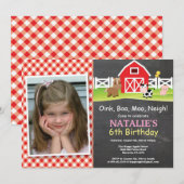 Chalkboard Boerderij Birthday Invitation Barnyard Kaart (Voorkant / Achterkant)