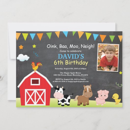 Chalkboard Boerderij Birthday Invitation Barnyard  Kaart (Voorkant)