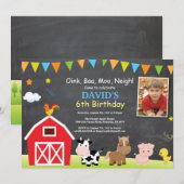 Chalkboard Boerderij Birthday Invitation Barnyard  Kaart (Voorkant / Achterkant)