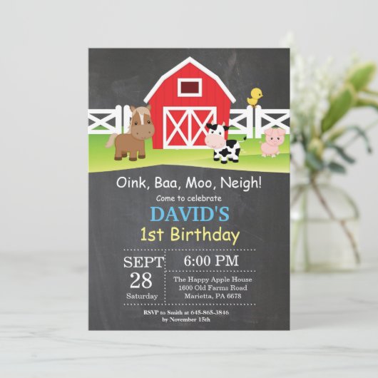 Chalkboard Boerderij Birthday Invitation Barnyard  Kaart (Staand voorkant)