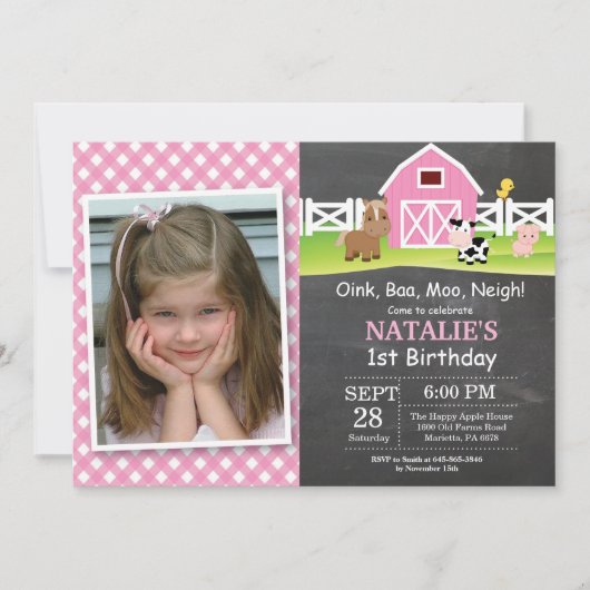 Chalkboard Boerderij Birthday Invitation Barnyard  Kaart (Voorkant)