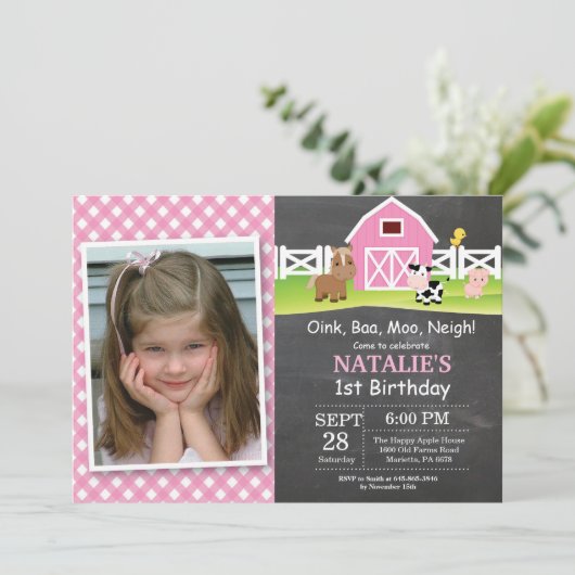 Chalkboard Boerderij Birthday Invitation Barnyard  Kaart (Staand voorkant)