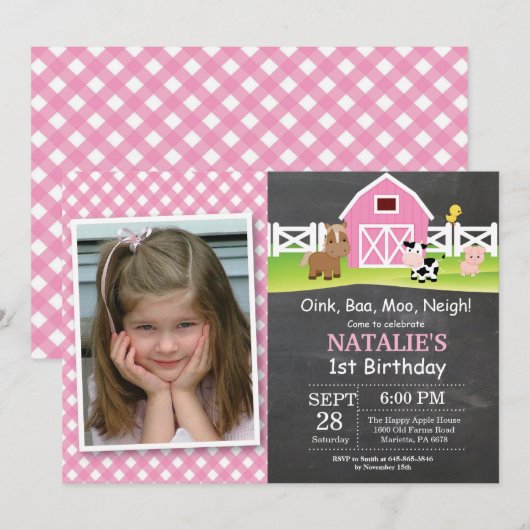 Chalkboard Boerderij Birthday Invitation Barnyard  Kaart (Voorkant / Achterkant)