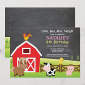 Chalkboard Boerderij Birthday Invitation Barnyard Kaart (Voorkant / Achterkant)