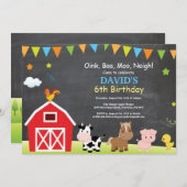 Chalkboard Boerderij Birthday Invitation Barnyard  Kaart (Voorkant / Achterkant)