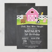 Chalkboard Boerderij Birthday Invitation Barnyard Kaart (Voorkant / Achterkant)
