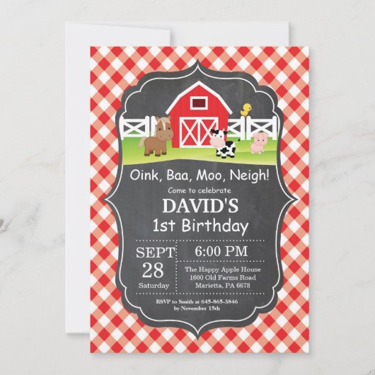 Chalkboard Boerderij Birthday Invitation Barnyard  Kaart (Voorkant)