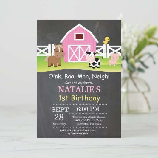 Chalkboard Boerderij Birthday Invitation Barnyard  Kaart (Staand voorkant)