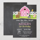 Chalkboard Boerderij Birthday Invitation Barnyard Kaart (Voorkant / Achterkant)