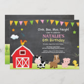 Chalkboard Boerderij Birthday Invitation Barnyard  Kaart (Voorkant / Achterkant)