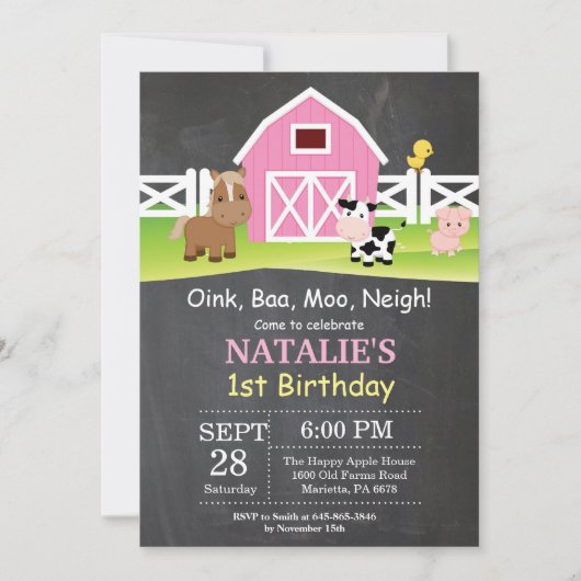 Chalkboard Boerderij Birthday Invitation Barnyard Kaart (Voorkant)
