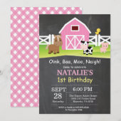 Chalkboard Boerderij Birthday Invitation Barnyard  Kaart (Voorkant / Achterkant)