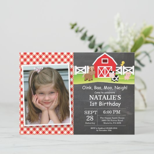 Chalkboard Boerderij Birthday Invitation Barnyard  Kaart (Staand voorkant)