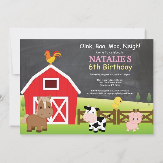 Chalkboard Boerderij Birthday Invitation Barnyard  Kaart (Voorkant)