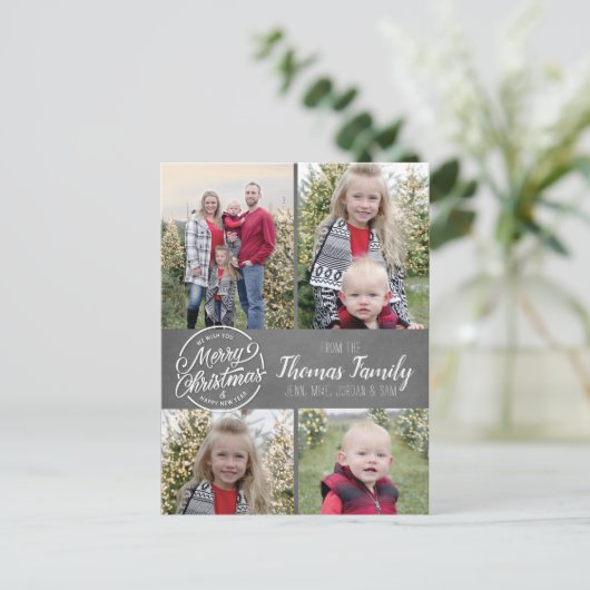 Chalkboard boerderij rustieke kerstfotokaart feestdagenkaart (Staand voorkant)