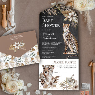 Chalkboard Boho Wild Safari Leopard Baby shower All In One Uitnodiging