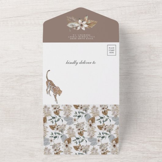 Chalkboard Boho Wild Safari Leopard Baby shower All In One Uitnodiging (Buitenkant)