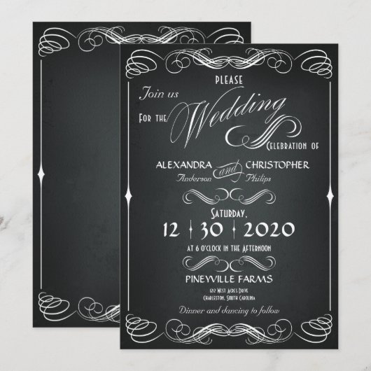 Chalkboard Bold Typografie Bruiloft Lijst Kaart (Voorkant / Achterkant)