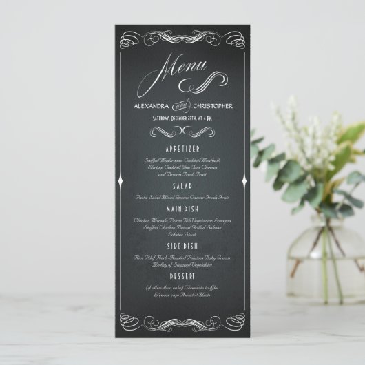 Chalkboard  Bold Typografie Bruiloft Menu (Staand voorkant)