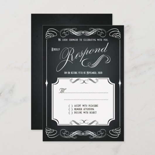 Chalkboard Bold Typografie Bruiloft RSVP (Voorkant / Achterkant)