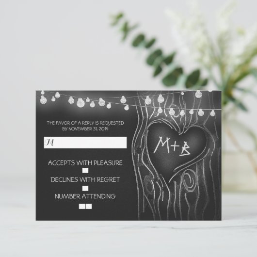 Chalkboard boom elegante bruiloft RSVP kaart (Staand voorkant)
