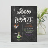 Chalkboard Boos & Booze Halloween Cocktail Party Kaart (Staand voorkant)