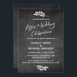 Chalkboard & Botanical After Wedding Celebration Kaart<br><div class="desc">Deze verfijnde maar rustige bruiloft-ontvangstkaart is voorzien van een getextureerd afbeelding met achtergrondkleur op het karton met een top- en onderste eenvoudige botanische waterverf. Ik heb een casual het handschrijven manuscriptdoopvont van mijn collectie toegevoegd om grafisch terug te geven die de woorden "na de Viering van de Weddenschap"afschilderen. Uw persoonlijke...</div>