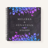 Chalkboard Botanical Paars Blue Wedding Guestbook Notitieboek (Voorkant)