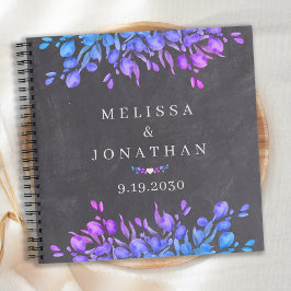 Chalkboard Botanical Paars Blue Wedding Guestbook Notitieboek