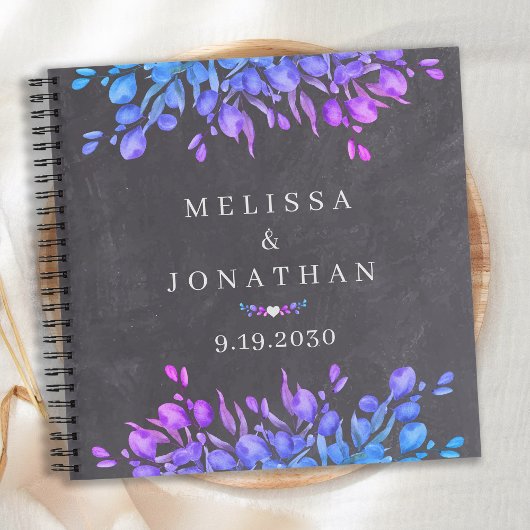 Chalkboard Botanical Paars Blue Wedding Guestbook Notitieboek