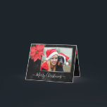 Chalkboard botanische vrolijke kerstfoto feestdagen kaart<br><div class="desc">Elegant Poinsettia met de achtergrond van het Chalkboard en Silver lijsten kerstfeestdag Kaart die u kunt aanpassen met uw eigen naam en foto's. Vervang de voorbeeldfoto's door je eigen foto. Foto van https://pixabay.com/es/users/yamabsm-1300729/</div>