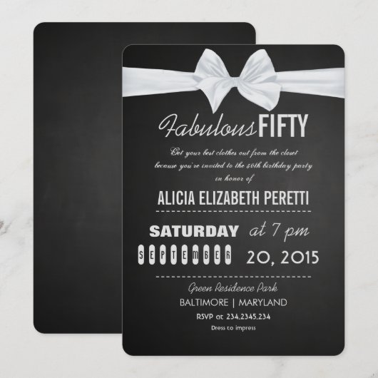  Chalkboard Bow Fabulous 50th Birthday Kaart (Voorkant / Achterkant)