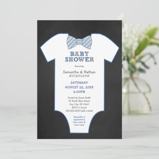 Chalkboard Bow Stropdas Onderhemd Boy Baby Sprinkl Kaart (Staand voorkant)