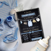 Chalkboard Boy Clothes Baby shower Uitnodiging