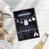 Chalkboard Boy Clothes Beer Baby shower Invitation Kaart