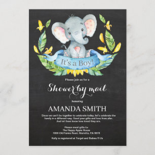Chalkboard Boy Elephant Baby shower per Mail Kaart