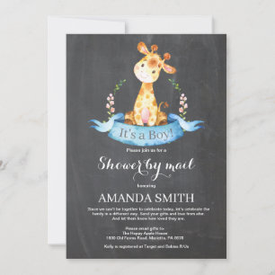 Chalkboard Boy Giraffe Baby shower per post Kaart