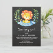Chalkboard Boy Lion Baby shower via Mail Invitatio Kaart (Staand voorkant)
