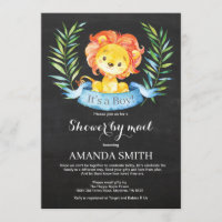Chalkboard Boy Lion Baby shower via Mail Invitatio