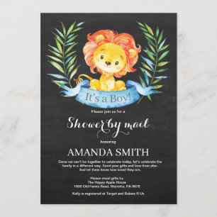 Chalkboard Boy Lion Baby shower via Mail Invitatio Kaart