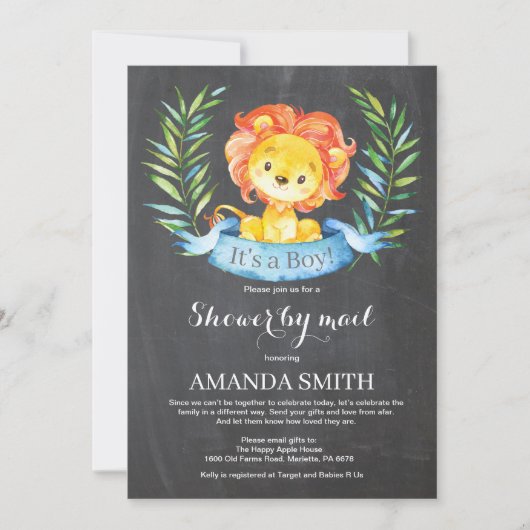 Chalkboard Boy Lion Baby shower via Mail Invitatio Kaart (Voorkant)