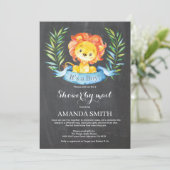Chalkboard Boy Lion Baby shower via Mail Invitatio Kaart (Staand voorkant)